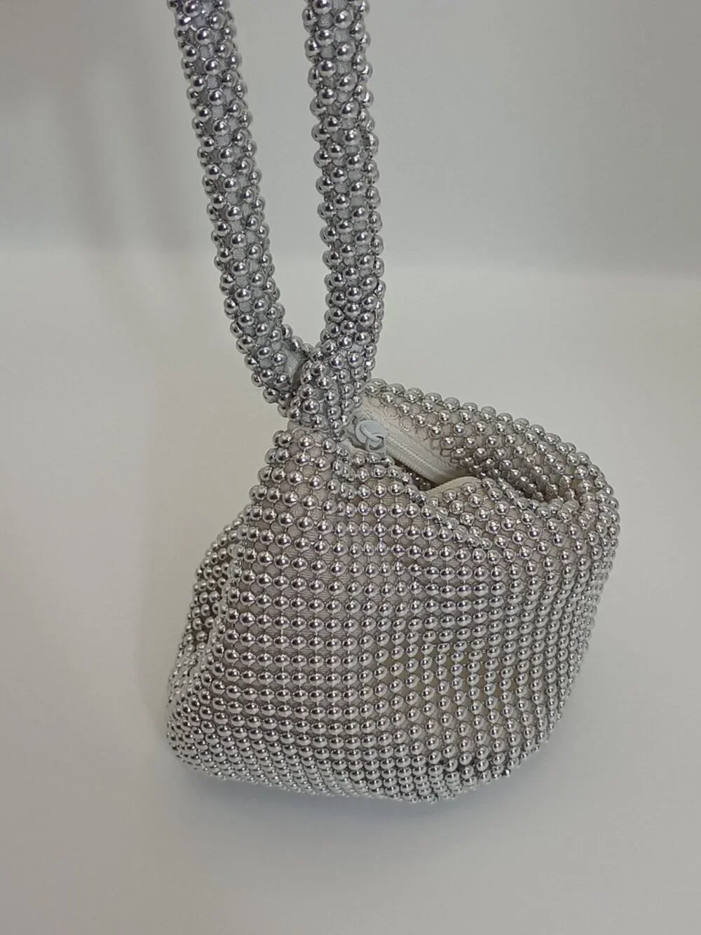 Silver Beaded Hobo Shoulder Bag Y2K Evening Party Purse Rhinestone Look